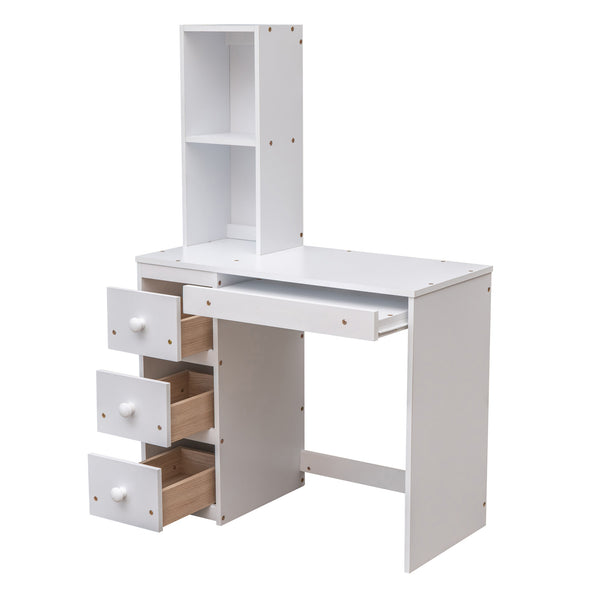 English Elm Twin Loft Bed with Built-In Desk, Storage Stairs, Shelves & Underbed Twin Pull-Out for Space-Saving White GX000417AAK