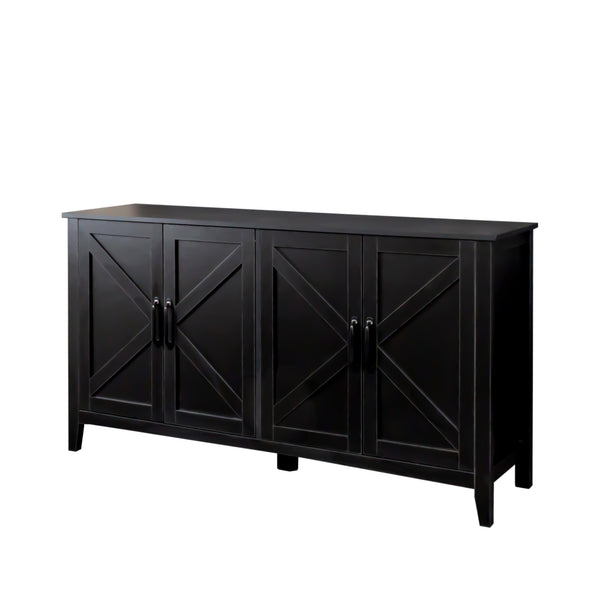 English Elm Cabinet 4-Door Sideboard with 4 Open Shelves, 59" Freestanding Storage Buffet for Living Room W33164270