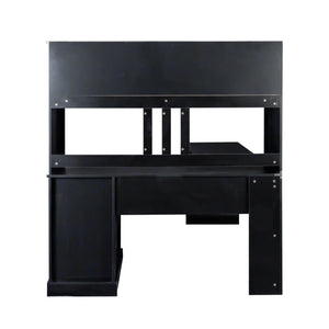 English Elm Home Office Computer Desk with Hutch, Antiqued Finish, Spacious Storage, Waterproof Scratchproof Surface Black W331S00116