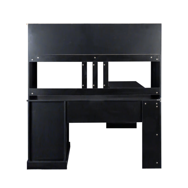 English Elm Home Office Computer Desk with Hutch, Antiqued Finish, Spacious Storage, Waterproof Scratchproof Surface Black W331S00116