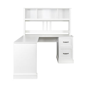English Elm Home Office Computer Desk with Hutch, Antiqued Finish, Spacious Storage, Waterproof Scratchproof Surface White W331S00113
