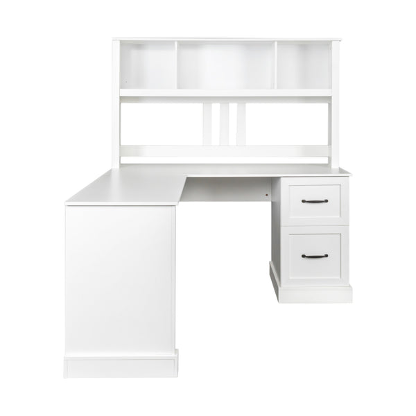 English Elm Home Office Computer Desk with Hutch, Antiqued Finish, Spacious Storage, Waterproof Scratchproof Surface White W331S00113