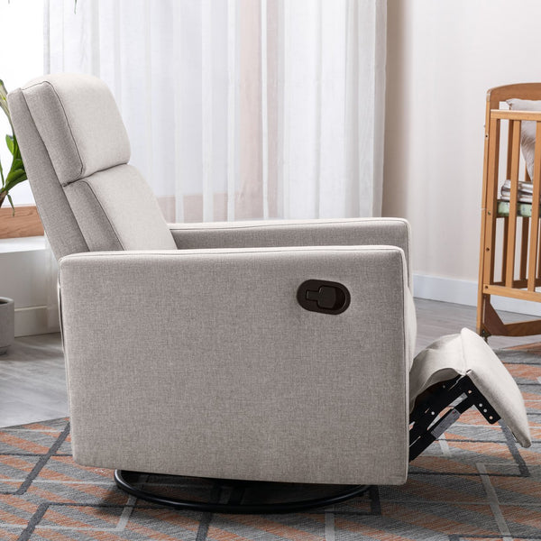 English Elm Modern Upholstered Rocker Nursery Chair with 360° Swivel Glider, Plush High Back, Silent Power Recline Tan 29.33 L x 25.79 W x 23.7 H PP297876AAT
