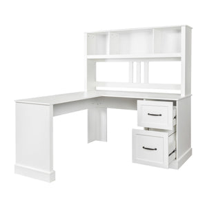 English Elm Home Office Computer Desk with Hutch, Antiqued Finish, Spacious Storage, Waterproof Scratchproof Surface White W331S00113