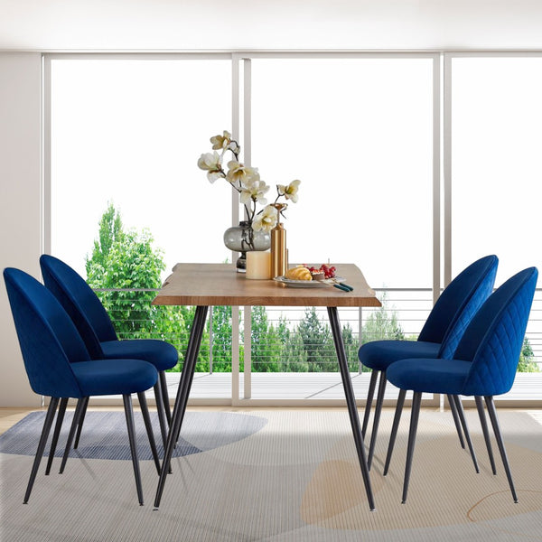 English Elm Dining Chair Set of 4 Navy Velvet Upholstered with Matte Black Metal Legs Modern W116459159