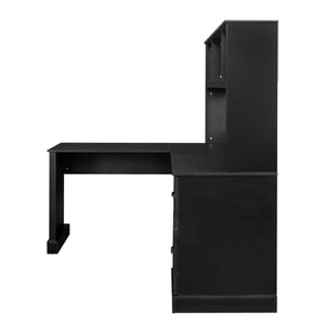 English Elm Home Office Computer Desk with Hutch, Antiqued Finish, Spacious Storage, Waterproof Scratchproof Surface Black W331S00116
