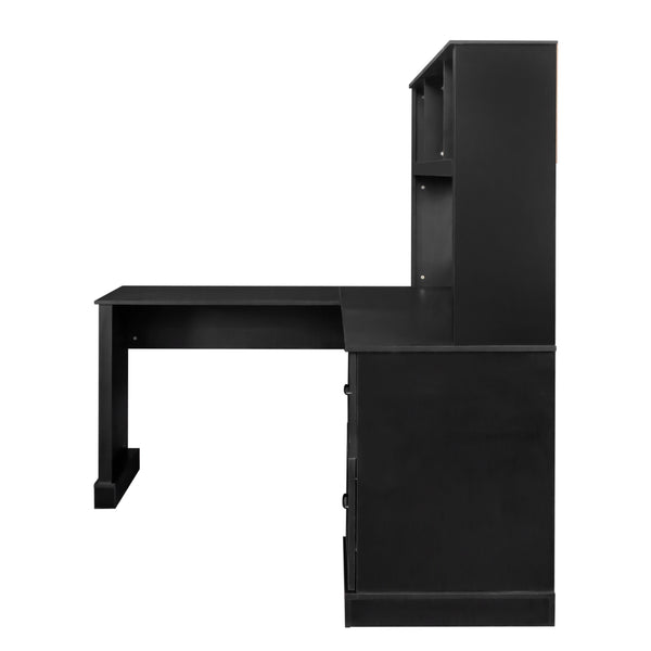 English Elm Home Office Computer Desk with Hutch, Antiqued Finish, Spacious Storage, Waterproof Scratchproof Surface Black W331S00116