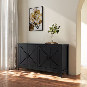 English Elm Cabinet 4-Door Sideboard with 4 Open Shelves, 59" Freestanding Storage Buffet for Living Room W33164270