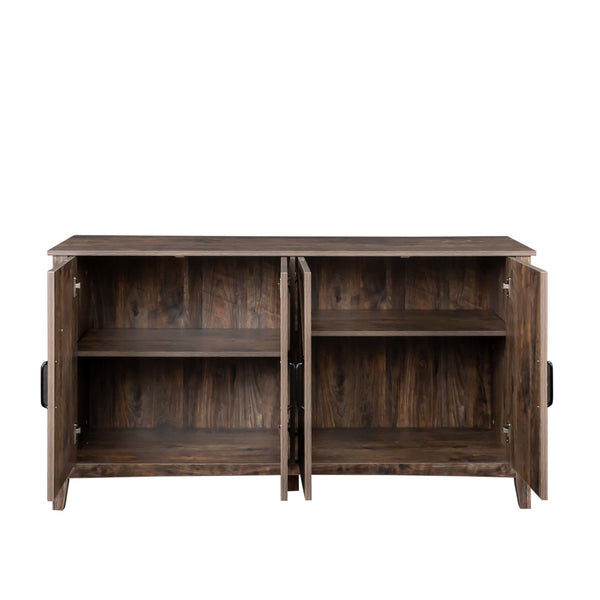 English Elm Cabinet 4-Door Sideboard with 4 Open Shelves, 59" Freestanding Storage Console for Living Room W33164271