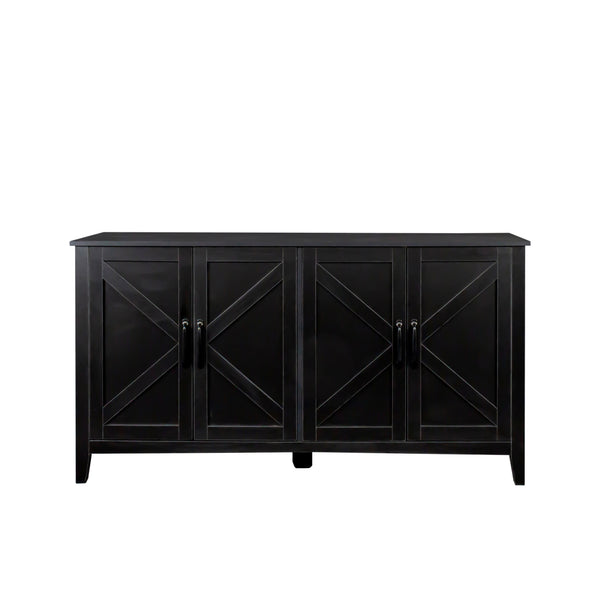 English Elm Cabinet 4-Door Sideboard with 4 Open Shelves, 59" Freestanding Storage Buffet for Living Room W33164270
