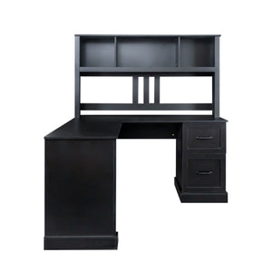 English Elm Home Office Computer Desk with Hutch, Antiqued Finish, Spacious Storage, Waterproof Scratchproof Surface Black W331S00116