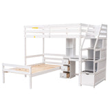 Hearth and Haven Zeni Twin Size Loft Bed with 1 Stand-Alone Bed, Storage Staircase, Desk, Shelves and Drawers, White GX000417AAK