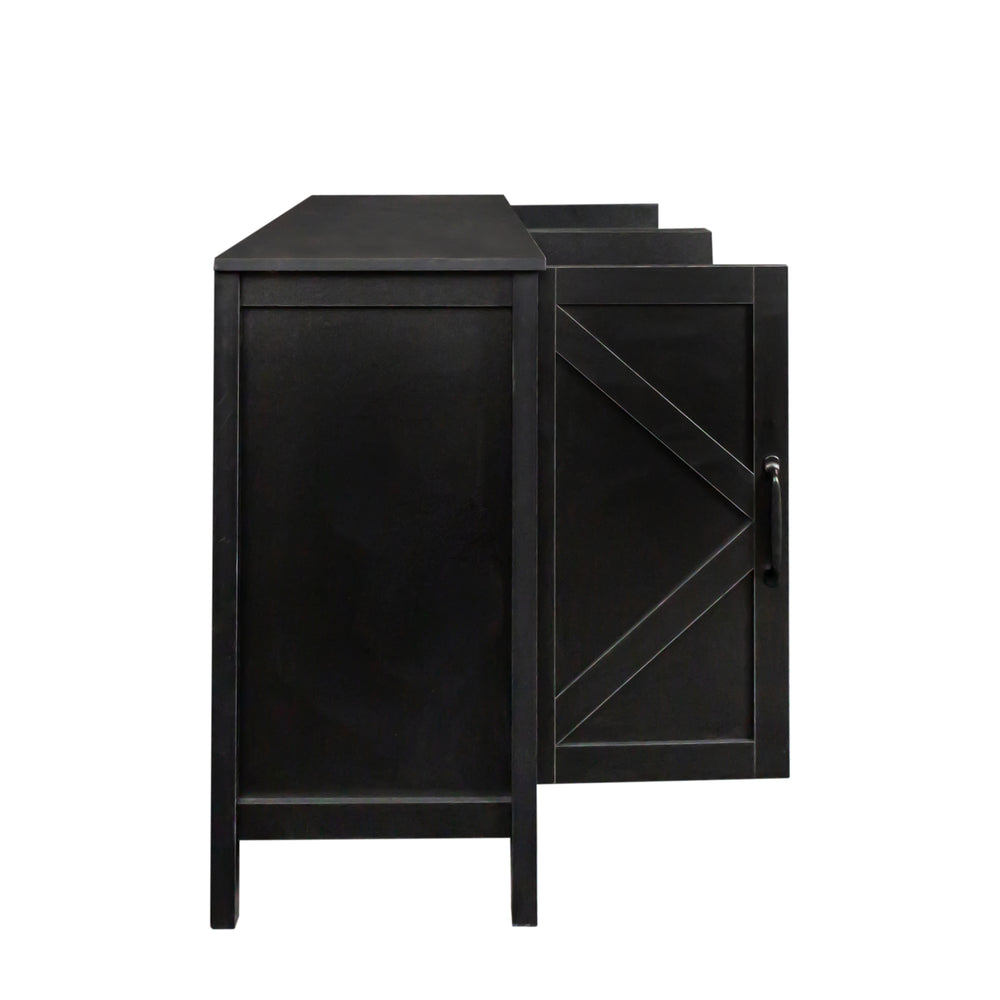 English Elm Cabinet 4-Door Sideboard with 4 Open Shelves, 59" Freestanding Storage Buffet for Living Room W33164270