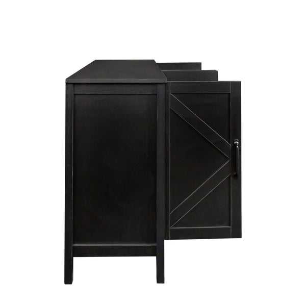 English Elm Cabinet 4-Door Sideboard with 4 Open Shelves, 59" Freestanding Storage Buffet for Living Room W33164270