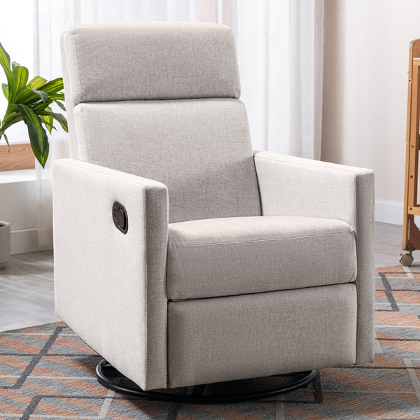 English Elm Modern Upholstered Rocker Nursery Chair with 360° Swivel Glider, Plush High Back, Silent Power Recline Tan 29.33 L x 25.79 W x 23.7 H PP297876AAT