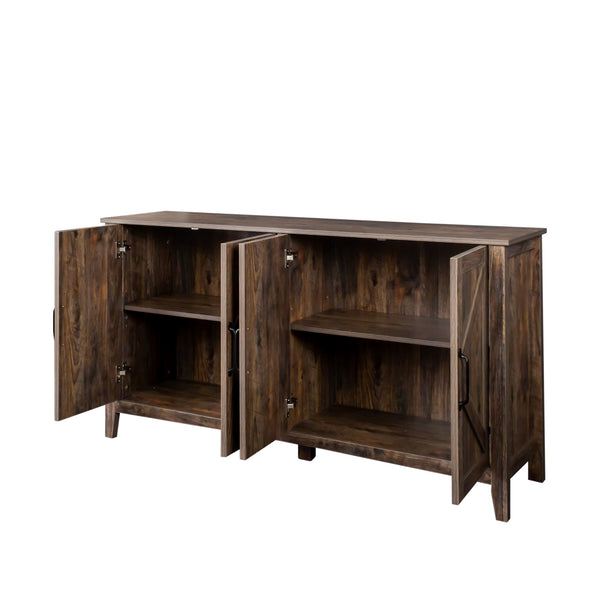 English Elm Cabinet 4-Door Sideboard with 4 Open Shelves, 59" Freestanding Storage Console for Living Room W33164271