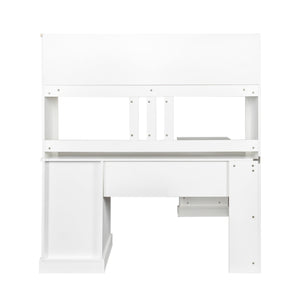 English Elm Home Office Computer Desk with Hutch, Antiqued Finish, Spacious Storage, Waterproof Scratchproof Surface White W331S00113