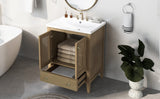 English Elm 24" Bathroom Vanity With Ceramic Basin, Rattan Bathroom Storage Cabinet With Two Doors and Drawer, Solid Frame, Natural (Old Sku: Jl000008Aad)