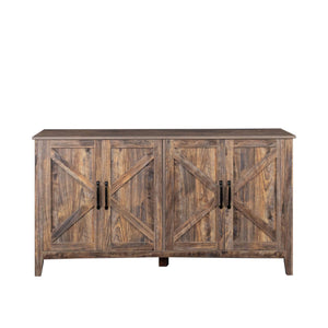 English Elm Cabinet 4-Door Sideboard with 4 Open Shelves, 59" Freestanding Storage Console for Living Room W33164271