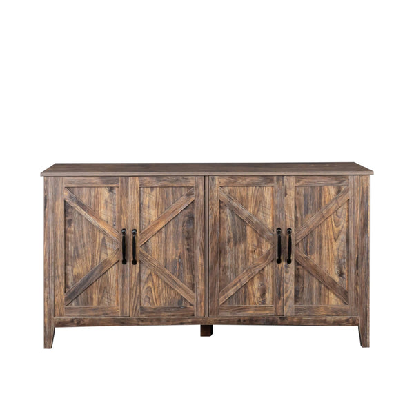 English Elm Cabinet 4-Door Sideboard with 4 Open Shelves, 59" Freestanding Storage Console for Living Room W33164271