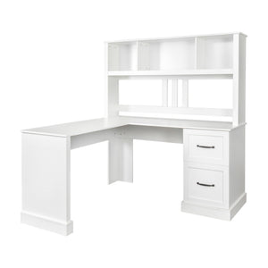 English Elm Home Office Computer Desk with Hutch, Antiqued Finish, Spacious Storage, Waterproof Scratchproof Surface White W331S00113