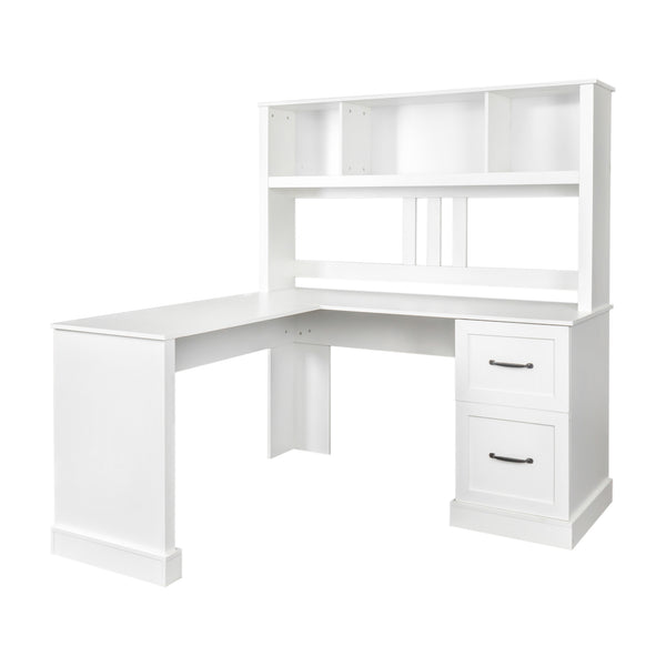 English Elm Home Office Computer Desk with Hutch, Antiqued Finish, Spacious Storage, Waterproof Scratchproof Surface White W331S00113