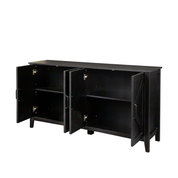 English Elm Cabinet 4-Door Sideboard with 4 Open Shelves, 59" Freestanding Storage Buffet for Living Room W33164270