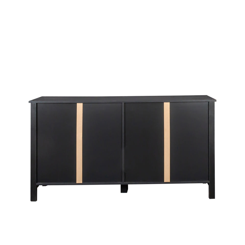 English Elm Cabinet 4-Door Sideboard with 4 Open Shelves, 59" Freestanding Storage Buffet for Living Room W33164270
