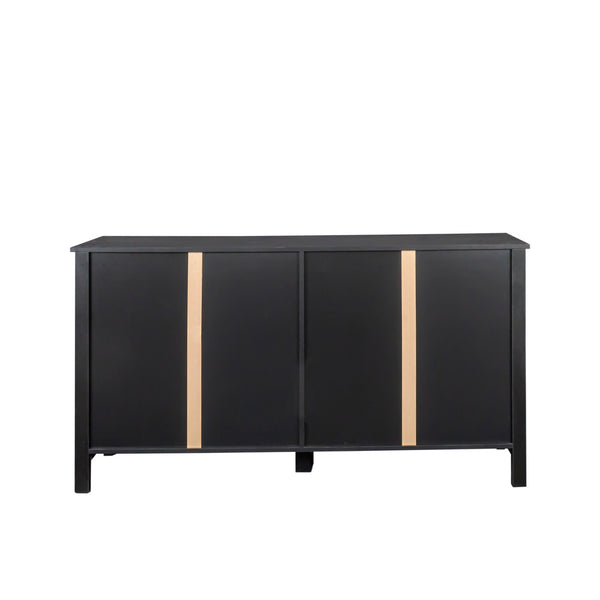 English Elm Cabinet 4-Door Sideboard with 4 Open Shelves, 59" Freestanding Storage Buffet for Living Room W33164270