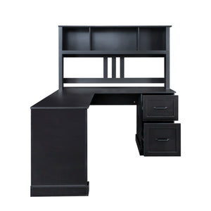 English Elm Home Office Computer Desk with Hutch, Antiqued Finish, Spacious Storage, Waterproof Scratchproof Surface Black W331S00116