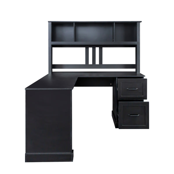 English Elm Home Office Computer Desk with Hutch, Antiqued Finish, Spacious Storage, Waterproof Scratchproof Surface Black W331S00116