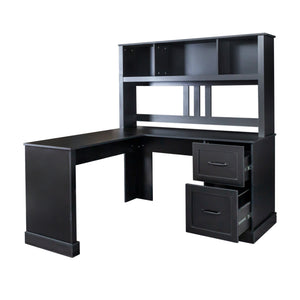 English Elm Home Office Computer Desk with Hutch, Antiqued Finish, Spacious Storage, Waterproof Scratchproof Surface Black W331S00116