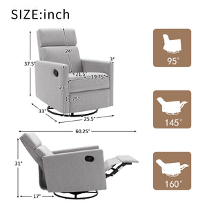 English Elm Modern Upholstered Rocker Nursery Chair with 360° Swivel Glider, Plush High Back, Silent Power Recline Gray 29.33 L x 25.79 W x 23.7 H PP297876AAE
