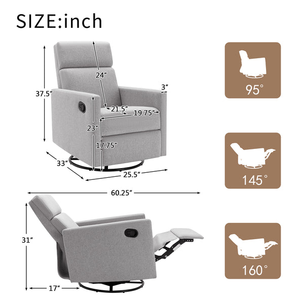 English Elm Modern Upholstered Rocker Nursery Chair with 360° Swivel Glider, Plush High Back, Silent Power Recline Gray 29.33 L x 25.79 W x 23.7 H PP297876AAE