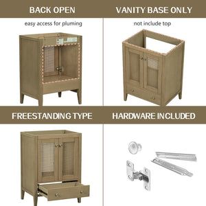 English Elm 24" Natural Rattan Bathroom Vanity Base with Drawer & Doors, Solid Acacia Frame, MDF, 150lb Capacity WF297609AAD