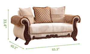 English Elm Traditional Carmen Loveseat Chenille Upholstery in Beige with Hidden Storage, Pull-Out Bed, Carved Wood Frame, Plush Cushions B009S00973