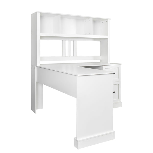 English Elm Home Office Computer Desk with Hutch, Antiqued Finish, Spacious Storage, Waterproof Scratchproof Surface White W331S00113