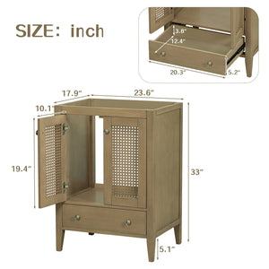 English Elm 24" Natural Rattan Bathroom Vanity Base with Drawer & Doors, Solid Acacia Frame, MDF, 150lb Capacity WF297609AAD