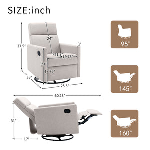 English Elm Modern Upholstered Rocker Nursery Chair with 360° Swivel Glider, Plush High Back, Silent Power Recline Tan 29.33 L x 25.79 W x 23.7 H PP297876AAT