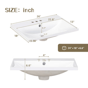 English Elm 24" Ceramic Vanity Top - White Rectangular Undermount Sink, Center Bowl, 4" Faucet, Modern Edge WF287736AAK