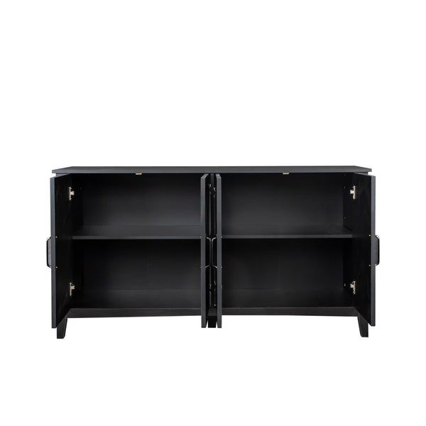 English Elm Cabinet 4-Door Sideboard with 4 Open Shelves, 59" Freestanding Storage Buffet for Living Room W33164270