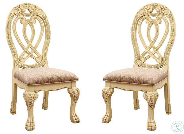 English Elm Formal Majestic Traditional Dining Chairs with Intricate Carvings, Solid Wood Lion Claw Feet Set of 2 Antique White 48.3 L x 23.3 W x 14 H B01170342