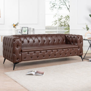 English Elm 84.06inch Traditional Pu Leather Sofa with Tufted Back and Sled Iron Legs for Living Room W68041370