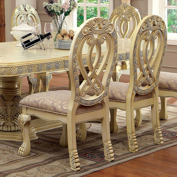 English Elm Formal Majestic Traditional Dining Chairs with Intricate Carvings, Solid Wood Lion Claw Feet Set of 2 Antique White 48.3 L x 23.3 W x 14 H B01170342