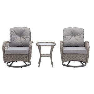 English Elm 3 Pieces Outdoor Swivel Rocker Patio Chairs Set with 360° Recline, Thick Cushions & Tempered Table Grey W640142357
