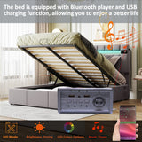 Hearth and Haven Upholstered Full Storage Bed with LED light, Bluetooth Player and USB Charging, Grey
