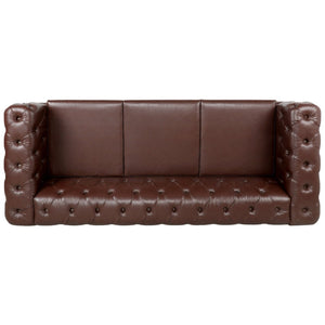 English Elm 84.06inch Traditional Pu Leather Sofa with Tufted Back and Sled Iron Legs for Living Room W68041370