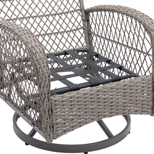 English Elm 3 Pieces Outdoor Swivel Rocker Patio Chairs Set with 360° Recline, Thick Cushions & Tempered Table Grey W640142357