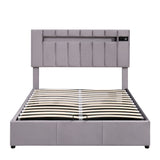 Hearth and Haven Upholstered Full Storage Bed with LED light, Bluetooth Player and USB Charging, Grey