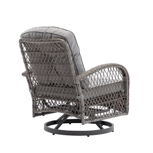 English Elm 3 Pieces Outdoor Swivel Rocker Patio Chairs Set with 360° Recline, Thick Cushions & Tempered Table Grey W640142357